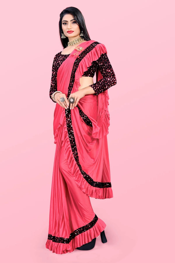Lycra Blend Solid Saree for Women (Sea Green, 6.3 m)